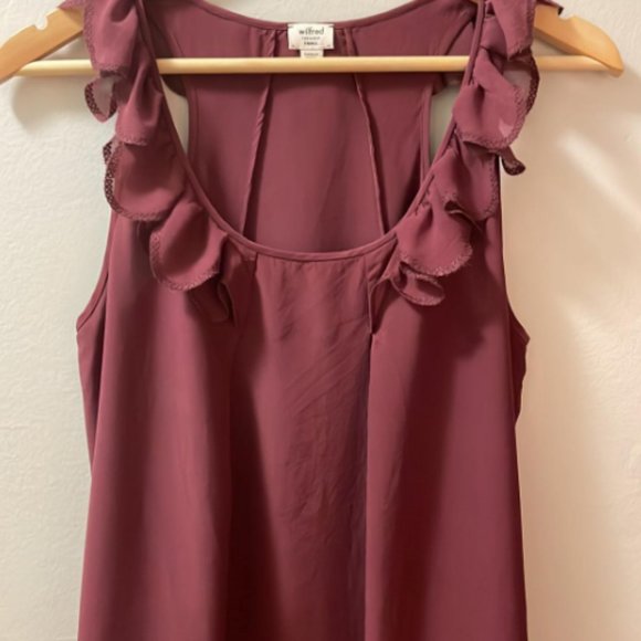 Wilfred Maroon Sleeveless Blouse with Ruffle Detail - Size S 100 % SILK - Picture 2 of 6